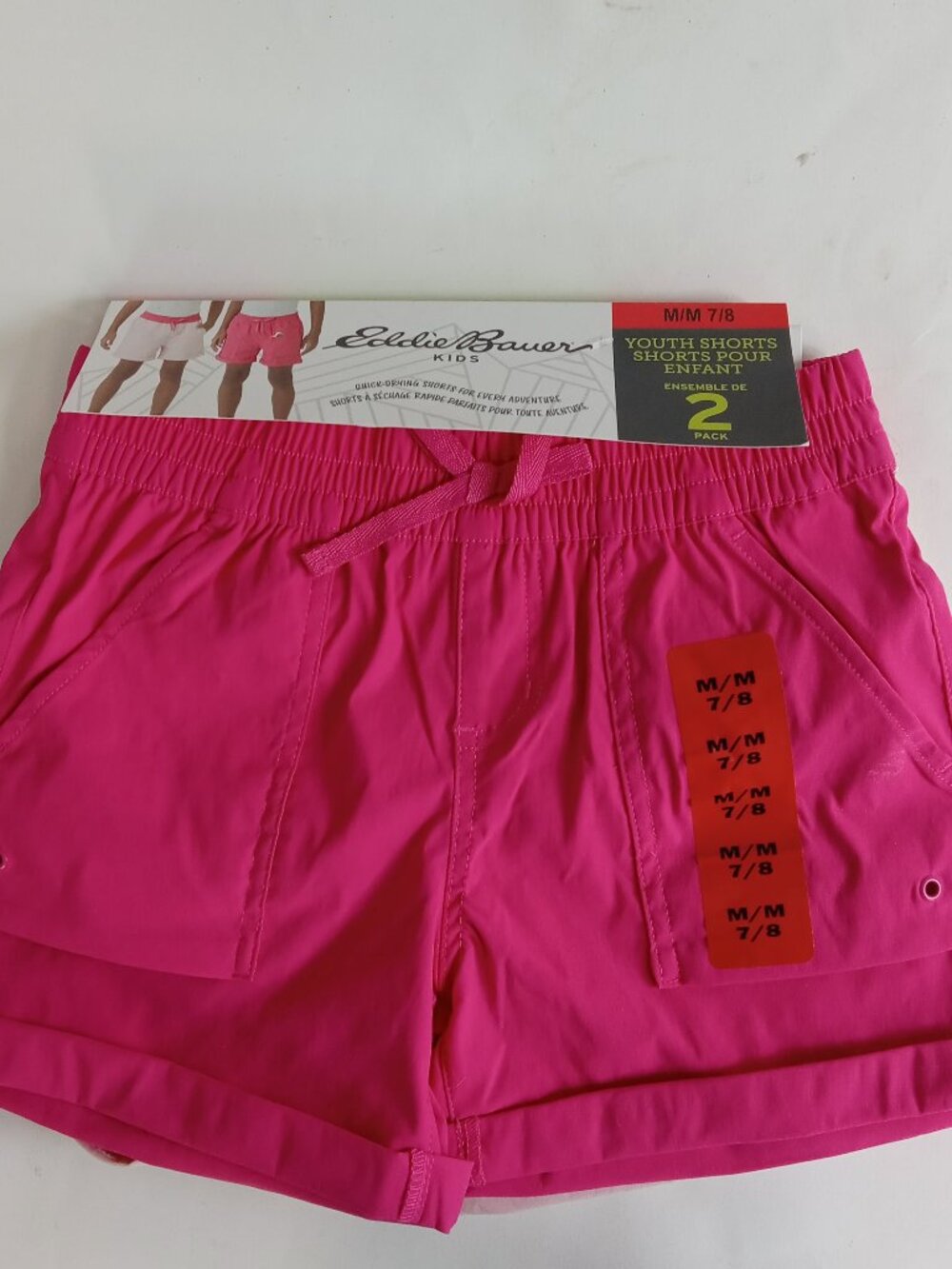 Eddie Bauer Youth Girls 2 Pack Quick-Dry Active Shorts 7/8 Pink Med New